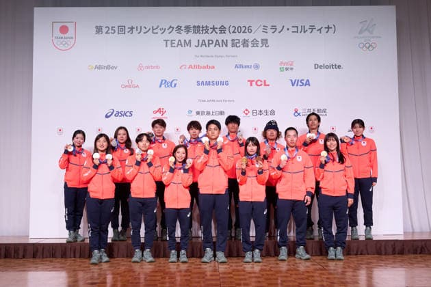 Japan Delegation (JPN), FEBRUARY 24, 2026 : Japan Delegation attend a press conference, PK, Pressekonferenz upon their return from the Milano Cortina 2026 Olympic Winter games, Winterspiele,Spiele, Summer games in Tokyo, Japan. Noxthirdxpartyxsales  aflo_321105933