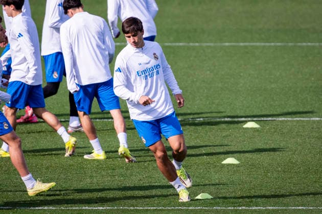 Real Madrid CF Training Session And press conference, PK, Pressekonferenz - UEFA Champions League 2025 26 League Knockout Play-off Second Leg Gonzalo Garcia of Real Madrid is seen training during the Training Session and Press Conference ahead of the UEFA Champions League 2025 26 League Knockout Play-off Second Leg against SL Benfica at Ciudad Real Madrid on February 24, 2026 in Madrid, Spain. Valdebebas Ciudad Real Madrid Madrid Spain Copyright: xAlbertoxGardinx AGardin_20260224_Foot_Champ_Real_Mad_PC_0294