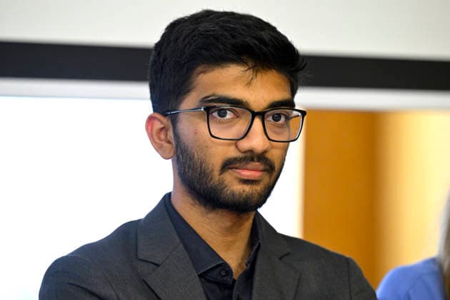 Indian Grandmaster Dommaraju Gukesh atends a press conference, PK, Pressekonferenz prior to the eighth Prague Chess Festival on 24 February 2026 in Prague, Czech Republic. (CTKxPhoto KaterinaxSulova) CTKPhotoP2026022403031  CTKPhotoP2026022403031