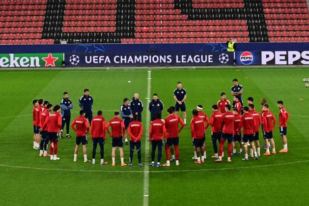 UEFA Champions League - Olympiacos Piraeus Training - Players of Olympiacos FC attend a training session ahead of the UEFA Champions League Play-Offs 2nd leg soccer match between Bayer 04 Leverkusen and Olympiacos FC in BayArena, Leverkusen, Germany, on 24 February 2026. IMAGO ONE INCH PRODUCTIONS LEVERKUSEN GERMANY Copyright: xONExINCHxPRODUCTIONSx 6867740