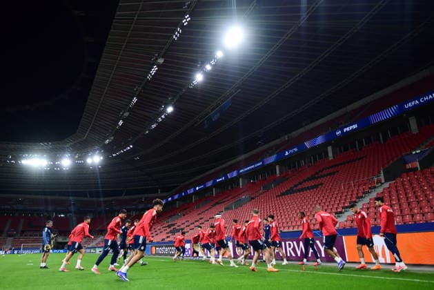 UEFA Champions League - Olympiacos Piraeus Training - Players of Olympiacos FC attend a training session ahead of the UEFA Champions League Play-Offs 2nd leg soccer match between Bayer 04 Leverkusen and Olympiacos FC in BayArena, Leverkusen, Germany, on 24 February 2026. IMAGO ONE INCH PRODUCTIONS LEVERKUSEN GERMANY Copyright: xONExINCHxPRODUCTIONSx 6867733