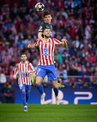 ATLETICO DE MADRID v CLUB BRUGGE KV. CHAMPIONS LEAGUE 2025 2026. ROUND KO PLAY-OFFS 2ND LEG MATCH. Atletico de Madrid s David Hancko (d) and Club Brugge KV s Nicolo Tresoldi during Champions League 2025 2026, KO play-offs 2nd leg match. February 24 ,2026. (ALTERPHOTOS Jorge Ropero) MadridSpain  Copyright: xJorgexRoperox