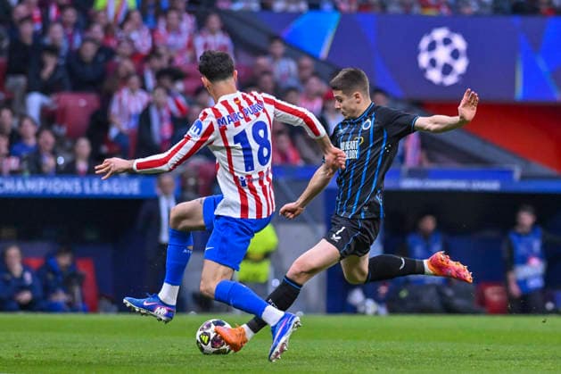 February 24, 2026, Madrid, Madrid, Spain: NICOLO TRESOLDI of Club Brujas KV shoots for goal during the Champions League match, second leg of the Play-Off between ATLo°TICO DE MADRID and CLUB BRUJAS KV, held on February 24, 2026, at the Riad Air Metropolitano, Madrid, Spain. ATLETICO DE MADRID Vs CLUB BRUJAS KV Champions League Match, Season 25 26 (02 24 26)  - ZUMAc312 20260224_zsp_c312_019 Copyright: xOscarxManuelxSanchezx
