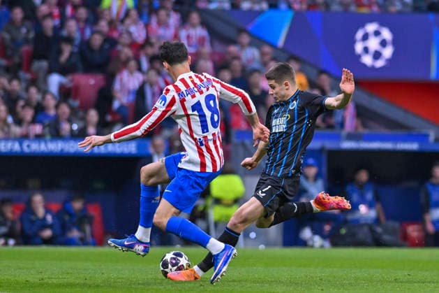 February 24, 2026, Madrid, Madrid, Spain: NICOLO TRESOLDI of Club Brujas KV shoots for goal during the Champions League match, second leg of the Play-Off between ATLo°TICO DE MADRID and CLUB BRUJAS KV, held on February 24, 2026, at the Riad Air Metropolitano, Madrid, Spain. ATLETICO DE MADRID Vs CLUB BRUJAS KV Champions League Match, Season 25 26 (02 24 26)  - ZUMAc312 20260224_zsp_c312_020 Copyright: xOscarxManuelxSanchezx