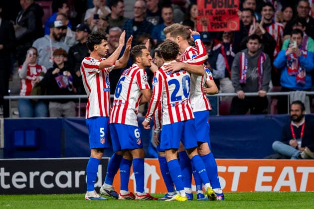 Atletico de Madrid v Club Brugge KV - UEFA Champions League 2025 26 League Knockout Play-off Second Leg Players of Atletico de Madrid (from L to R) Johnny Cardoso, Jorge Resurreccion Koke, Giuliano Simeone, Alexander Sorloth celebrates a goal during the UEFA Champions League 2025 26 League Knockout Play-off Second Leg match between Atletico de Madrid and Club Brugge KV at Estadio Riyadh Air Metropolitano on February 24, 2026 in Madrid, Spain. Madrid Estadio Riyadh Air Metropolitano Madrid Spain Copyright: xAlbertoxGardinx AGardin_20260224_Foot_Champ_Atl_Mad_Bru_0416