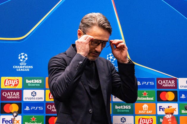 24 02 2026, Atalanta Bergamo vs Borussia Dortmund, UEFA Champions League, Playoffs second leg The press conference before the second leg with Niko Kovac Borussia Dortmund, coach and Jobe Bellingham Borussia Dortmund, 7 Regulations prohibit any use of photographs as image sequences and or quasi video Copyright: xBahhoxKarax