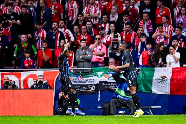 Atletico de Madrid v Club Brugge - UEFA Champions League MADRID, SPAIN - FEBRUARY 24 : Ordonez Joel defender of Club Brugge celebrating scoring a goal (1-1) during the UEFA Champions League 2025 26 knockout phase play-off match second leg between Atletico de Madrid and Club Brugge on February 24, 2026 in Madrid, Spain, 24 02 2026 Madrid Spain  Copyright: xTomasxSiskx