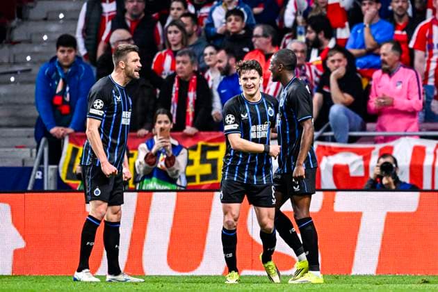 Atletico de Madrid v Club Brugge - UEFA Champions League MADRID, SPAIN - FEBRUARY 24 : Ordonez Joel defender of Club Brugge celebrating scoring a goal (1-1) during the UEFA Champions League 2025 26 knockout phase play-off match second leg between Atletico de Madrid and Club Brugge on February 24, 2026 in Madrid, Spain, 24 02 2026 Madrid Spain  Copyright: xTomasxSiskx