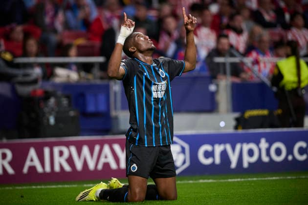 ATLETICO DE MADRID v CLUB BRUGGE KV. CHAMPIONS LEAGUE 2025 2026. ROUND KO PLAY-OFFS 2ND LEG MATCH. Club Brugge KV s Joel Ordonez celebrates goal during Champions League 2025 2026, KO play-offs 2nd leg match. February 24 ,2026. (ALTERPHOTOS Jorge Ropero) MadridSpain  Copyright: xJorgexRoperox