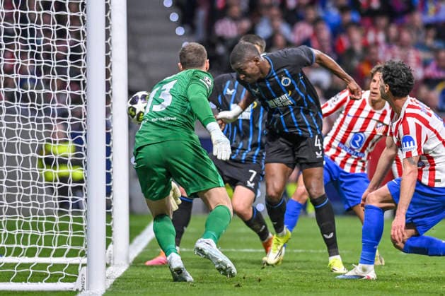 February 24, 2026, Madrid, Madrid, Spain: JOEL ORDONEZ of Club Brujas KV shoots for goal during the Champions League match, second leg of the Play-Off between ATLo°TICO DE MADRID and CLUB BRUJAS KV, held on February 24, 2026, at the Riad Air Metropolitano, Madrid, Spain. ATLETICO DE MADRID Vs CLUB BRUJAS KV Champions League Match, Season 25 26 (02 24 26) - ZUMAc312 20260224_zsp_c312_049 Copyright: xOscarxManuelxSanchezx