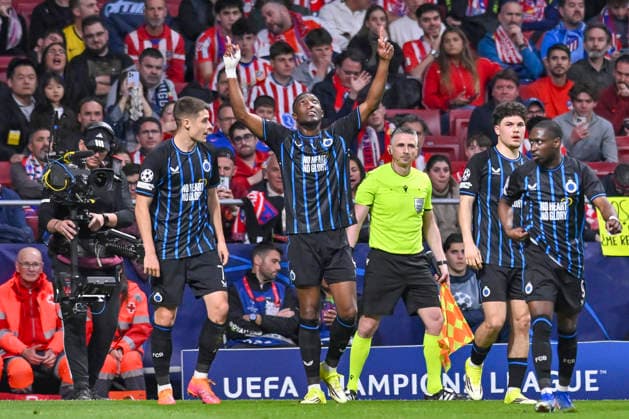 February 24, 2026, Madrid, Madrid, Spain: JOEL ORDONEZ of Club Brujas KV celebrates a goal during the Champions League match, second leg of the Play-Off between ATLo°TICO DE MADRID and CLUB BRUJAS KV, held on February 24, 2026, at the Riad Air Metropolitano, Madrid, Spain. ATLETICO DE MADRID Vs CLUB BRUJAS KV Champions League Match, Season 25 26 (02 24 26) - ZUMAc312 20260224_zsp_c312_052 Copyright: xOscarxManuelxSanchezx