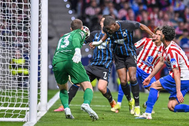 February 24, 2026, Madrid, Madrid, Spain: JOEL ORDONEZ of Club Brujas KV shoots for goal during the Champions League match, second leg of the Play-Off between ATLo°TICO DE MADRID and CLUB BRUJAS KV, held on February 24, 2026, at the Riad Air Metropolitano, Madrid, Spain. ATLETICO DE MADRID Vs CLUB BRUJAS KV Champions League Match, Season 25 26 (02 24 26) - ZUMAc312 20260224_zsp_c312_053 Copyright: xOscarxManuelxSanchezx
