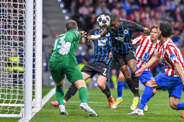 February 24, 2026, Madrid, Madrid, Spain: JOEL ORDONEZ of Club Brujas KV shoots for goal during the Champions League match, second leg of the Play-Off between ATLo°TICO DE MADRID and CLUB BRUJAS KV, held on February 24, 2026, at the Riad Air Metropolitano, Madrid, Spain. ATLETICO DE MADRID Vs CLUB BRUJAS KV Champions League Match, Season 25 26 (02 24 26) - ZUMAc312 20260224_zsp_c312_057 Copyright: xOscarxManuelxSanchezx