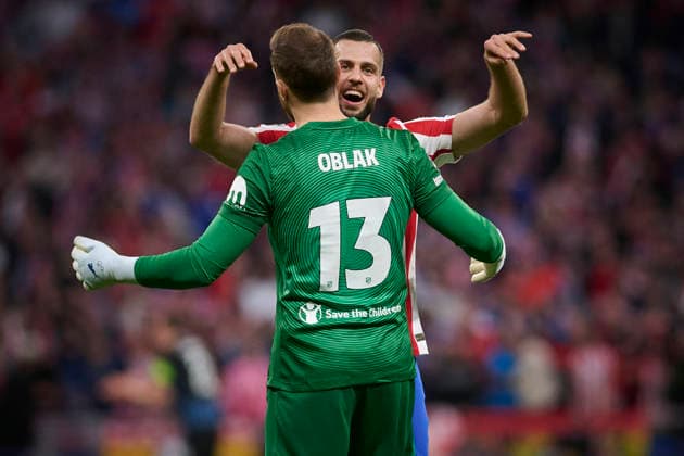 Atletico de Madrid s David Hancko and Jan Oblak celebrate goal during Champions League 2025 2026, KO play-offs 2nd leg match. February 24 ,2026. (2026022421)