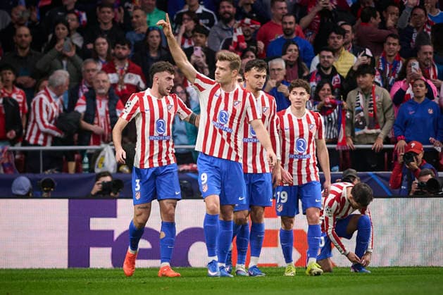 Atletico de Madrid s Alexander Sorloth celebrates goal with his teammates during Champions League 2025 2026, KO play-offs 2nd leg match. February 24 ,2026. (2026022425)