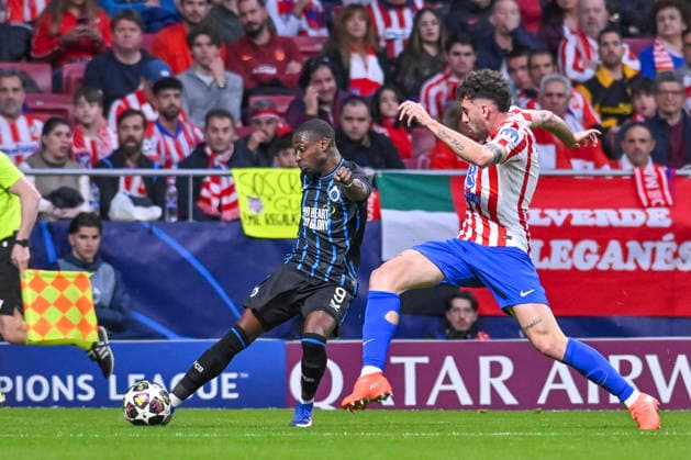 February 24, 2026, Madrid, Madrid, Spain: CARLOS FORBS of Club Brujas KV pases the ball during the Champions League match, second leg of the Play-Off between ATLo°TICO DE MADRID and CLUB BRUJAS KV, held on February 24, 2026, at the Riad Air Metropolitano, Madrid, Spain. ATLETICO DE MADRID Vs CLUB BRUJAS KV Champions League Match, Season 25 26 (02 24 26) - ZUMAc312 20260224_zsp_c312_063 Copyright: xOscarxManuelxSanchezx