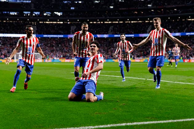 UEFA champions league - Atletico de Madrid vs Club Brugge MADRID,SPAIN - 24 February:Johnny Cardoso of Atletico de Madrid celebrates a goal during UEFA champions league 2025 26 Knockout Play-off second Leg match between Atletico de Madrid and Club Brugge at Riyadh Air Metropolitano Stadium. (Photo by Guille Martinez f22photo) Madrid Riyadh Air Metropolitano Stadium Spain Copyright: xGuillermoxMartinezx