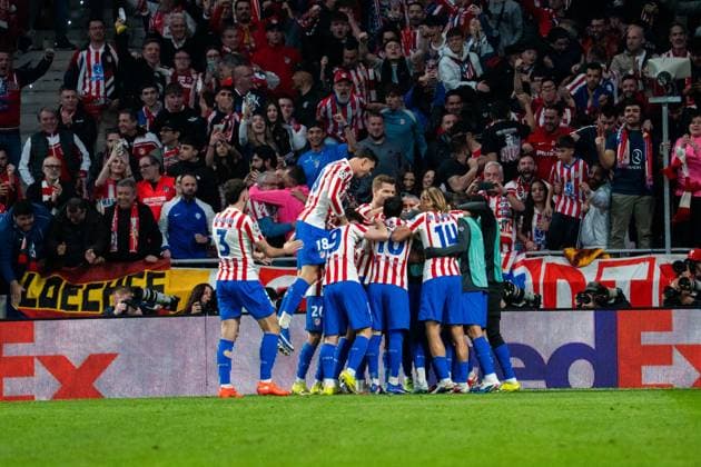 Atletico de Madrid celebrate the second goal during UEFA Champions League match between Atletico de Madrid and Club Brugge KV at the Estadio Riyadh Air Metropolitano in Madrid, Spain  Copyright: xAndresxLopezxSheridanxx xSPPx Sportspressphoto_SPR97162