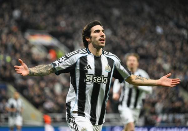 Sandro Tonali of Newcastle United celebrates scoring their first goal Newcastle United v Qarabag, UEFA Champions League, Knockout Round Play-Offs, Second Leg, Football, St James Park, Newcastle, UK - 24 Feb 2026Newcastle St James Park Azerbaijan EDITORIAL USE ONLY No use with unauthorised audio, video, data, fixture lists, club league logos or live services. Online in-match use limited to 120 images, no video emulation. No use in betting, games or single club league player publications.  Copyright: xRichardxLee Shutterstockx 16693044ah