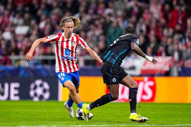 February 24, 2026, Madrid, Madrid, Spain: Marcos Llorente of Atletico de Madrid and Joel Ordonez of Club Brugge KV in action during the UEFA Champions League 2025 26 KO play-offs Second Leg match between Atletico de Madrid and Club Brugge KV at Riyadh Air Metropolitano on February 24, 2026, in Madrid, Spain. Madrid Spain - ZUMAa181 20260224_zaa_a181_154 Copyright: xOscarxJ.xBarrosox