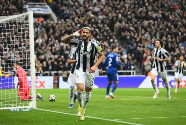 Joelinton of Newcastle United celebrates scoring their second goal Newcastle United v Qarabag, UEFA Champions League, Knockout Round Play-Offs, Second Leg, Football, St James Park, Newcastle, UK - 24 Feb 2026Newcastle St James Park Azerbaijan EDITORIAL USE ONLY No use with unauthorised audio, video, data, fixture lists, club league logos or live services. Online in-match use limited to 120 images, no video emulation. No use in betting, games or single club league player publications.  Copyright: xRichardxLee Shutterstockx 16693044av