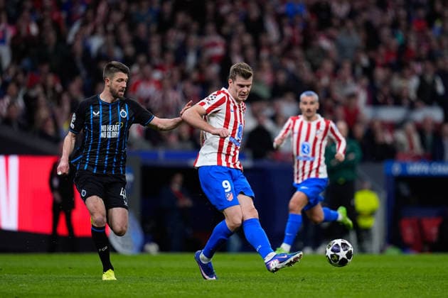 February 24, 2026, Madrid, Madrid, Spain: Alexander Sorloth of Atletico de Madrid plays the ball during the UEFA Champions League 2025 26 KO play-offs Second Leg match between Atletico de Madrid and Club Brugge KV at Riyadh Air Metropolitano on February 24, 2026, in Madrid, Spain. Atletico De Madrid V Club Brugge KV - UEFA Champions League 2025 26 KO Play-Offs Second Leg  - ZUMAa181 20260224_zaa_a181_166 Copyright: xDennisxAgyemanx