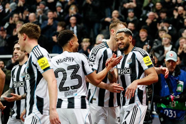 Newcastle United v QarabaÄü FK UEFA Champions League Joelinton of Newcastle United celebrates after scoring his teams second goal during the UEFA Champions League Knockout Play-off Second Leg match at St. James s Park, Newcastle 24 02 2026 UK Newspapers OUT Copyright: xMaxxTomlinsonx FIL-23037-0037