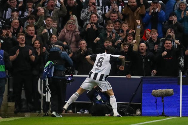 Newcastle United v QarabaÄü FK, UEFA Champions League Sandro Tonali Of Newcastle United scores a GOAL 1-0 and celebrates during the Newcastle United v QarabaÄü FK UEFA Champions League Play-Offs 2nd Leg match at St. James Park, Newcastle Upon Tyne, England on 24 February 2026 Credit: Lee Keuneke Every Second Media Editorial use only. All images are copyright Every Second Media Limited. No images may be reproduced without prior permission. Copyright: xIMAGO EveryxSecondxMediax ESM-1821-0048 LeexKeunekex xEveryxSecondxMediax