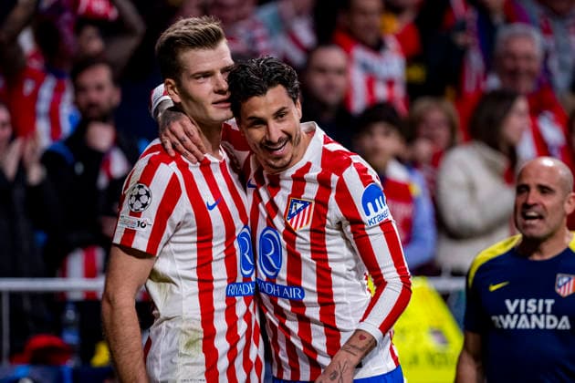 Atletico de Madrid v Club Brugge KV - UEFA Champions League 2025 26 League Knockout Play-off Second Leg Alexander Sorloth of Atletico de Madrid (L) celebrates his goal with Jose Maria Gimenez of Atletico de Madrid (R) during the UEFA Champions League 2025 26 League Knockout Play-off Second Leg match between Atletico de Madrid and Club Brugge KV at Estadio Riyadh Air Metropolitano on February 24, 2026 in Madrid, Spain. Madrid Estadio Riyadh Air Metropolitano Madrid Spain Copyright: xAlbertoxGardinx AGardin_20260224_Foot_Champ_Atl_Mad_Bru_1081