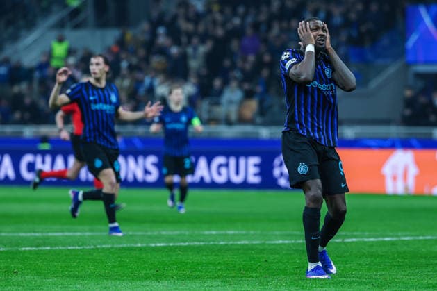 Marcus Thuram of FC Internazionale reacts during UEFA Champions League 2025 26 League Knockout Play-off Second Leg football match between FC Internazionale and FK Bodo Glimt at San Siro Stadium in Milan  Copyright: xFabrizioxCarabelli IPAxSportx xipa-agency.netx xx IPA_71977970 IPA_Agency_IPA71977970