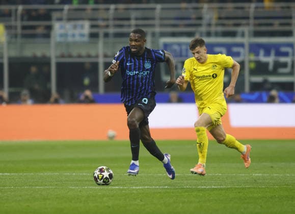 CALCIO - UEFA Champions League - Inter - FC Internazionale vs FK Bodo Glimt Marcus Thuram of FC Inter during the Uefa Champions League, second leg play-off, season 2025 2026, football match between, FC Internazionale Milano v Fotballklubben Bodo Glimt on 24 February 2026 at â?? Giuseppe Meazza Stadium, San Siro, Milan, Italy Photo Nderim Kaceli Milan Italy  Copyright: xIPAxSport ABACAx