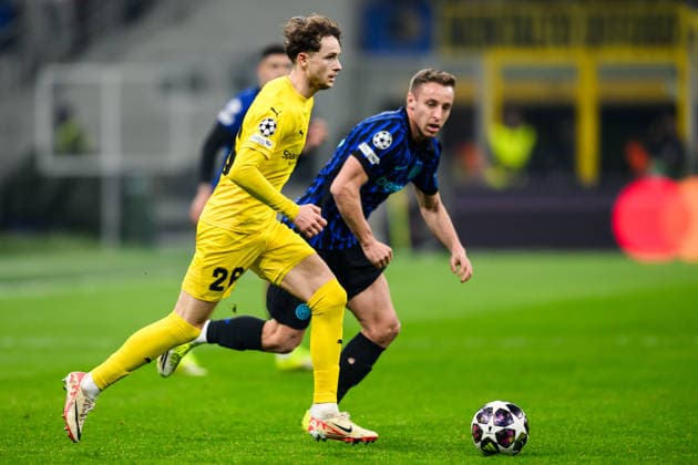 260224 Hakon Evjen of Bodo Glimt during the UEFA Champions League football match between Inter and Bodo Glimt on February 24, 2026 in Milan Photo Marius Simensen BILDBYRAN COP 238 MM0057 bbeng football fotball soccer uefa champions league mesterligaen bodo glimt inter fc internazionale milano  Copyright: MARIUSxSIMENSEN BB260224BB399