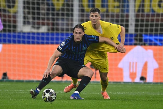 Francesco Pio Esposito of F.C. Inter and Jostein Gundersen of FK Bodo Glimt are in action during the UEFA Champions League 2025 26 League Knockout Play-off Second Leg match between F.C. Inter and FK Bodo Glimt at the San Siro Stadium on February 24, 2026 in Milan, Italy.  Copyright: xDomenicoxCippitelli IPAxSportx xipa-agency.netx xx IPA_71978931 IPA_Agency_IPA71978931