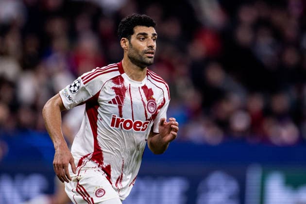 LEVERKUSEN, GERMANY - FEBRUARY 24: Mehdi Taremi of Olympiacos FC looks on during the UEFA Champions League 2025 26 League Knockout Play-off Second Leg match between Bayer 04 Leverkusen and Olympiacos FC at BayArena on February 24, 2026 in Leverkusen, Germany. (Photo by Rene Nijhuis) SPO  Copyright: xRenexNijhuis
