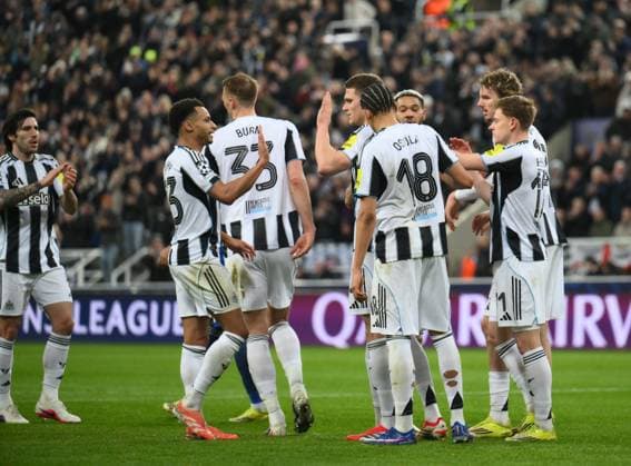 Sven Botman of Newcastle United celebrates scoring their third goal Newcastle United v Qarabag, UEFA Champions League, Knockout Round Play-Offs, Second Leg, Football, St James Park, Newcastle, UK - 24 Feb 2026Newcastle St James Park Azerbaijan EDITORIAL USE ONLY No use with unauthorised audio, video, data, fixture lists, club league logos or live services. Online in-match use limited to 120 images, no video emulation. No use in betting, games or single club league player publications. Copyright: xRichardxLee Shutterstockx 16693044bi