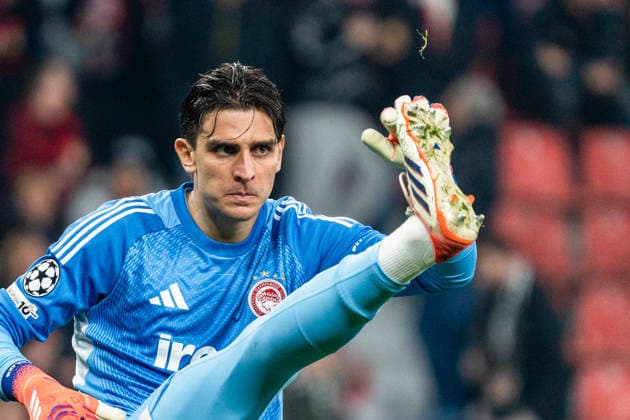 UEFA Champions League 2025 2026 Bayer 04 Leverkusen vs Olympiakos Piraeus, Play Offs second leg, Tuesday, 23 02 2026 BayArena Nordrhein Westfalen, Germany Konstantinos Tzolakis Olympiakos Piraeus, 88 Copyright: xCelinaxLeiersx
