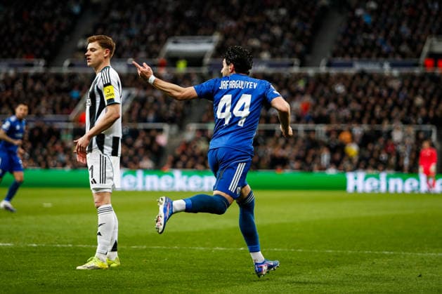 Newcastle United v QarabaÄü FK UEFA Champions League Elvin Jafarguliyev of QarabaÄü FK celebrates scoring his teams second goal during the UEFA Champions League Knockout Play-off Second Leg match at St. James s Park, Newcastle 24 02 2026 UK Newspapers OUT Copyright: xMaxxTomlinsonx FIL-23037-0054