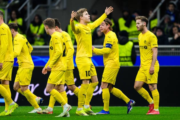 260224 Jens Petter Hauge of Bodo Glimt celebrates after 0 1 during the UEFA Champions League football match between Inter and Bodo Glimt on February 24, 2026 in Milan Photo Marius Simensen BILDBYRAN COP 238 MM0057 bbeng football fotball fotboll soccer uefa champions league mesterligaen bodo glimt inter fc internazionale milano jubel  Copyright: MARIUSxSIMENSEN BB260224BB455