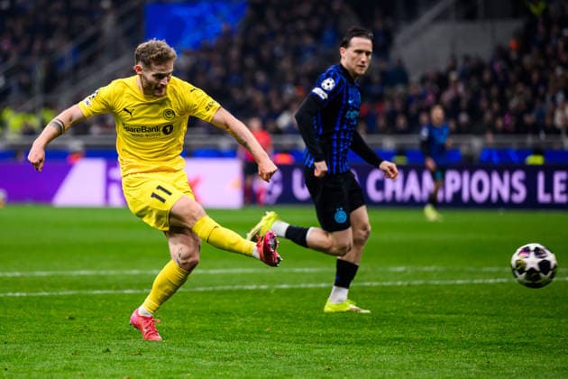 260224 Ole Didrik Blomberg of Bodo Glimt during the UEFA Champions League football match between Inter and Bodo Glimt on February 24, 2026 in Milan Photo Marius Simensen BILDBYRAN COP 238 MM0057 bbeng football fotball soccer uefa champions league mesterligaen bodo glimt inter fc internazionale milano  Copyright: MARIUSxSIMENSEN BB260224BB459