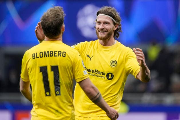 Champions League Inter Milan Bodo Glimt Milan, Italy 20260224 Bodo Glimts Ole Didrik Blomberg and Kasper Hogh cheer during the Champions League football match between Inter Milan and Bodo Glimt at Stadio San Siro Photo Terje Pedersen NTB Milano Italy EDITORIAL USE ONLY RESTRICTED USE FOR BETTING COMPANIES  Copyright: xTerjexPedersenx xNTBx