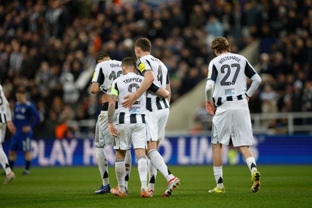 Newcastle United v FK QARABAG, Champions League Sven Botman of Newcastle United celebrates scoring his sides third goal of the match 3-1 during the Champions League match between Newcastle United and FK QARABAG at St. James s Park, Newcastle, UK on 24 February 2026. Newcastle St. James s Park Tyne and Wear UK Editorial use only , Copyright: xCraigxCowanx PSI-23795-0081