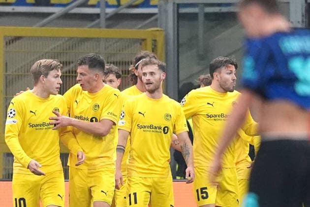 Glimt™s Jens Petter Hauge celebrates after scoring 0-1 during the Uefa Champions League soccer match between Inter and Bodo Glimt at the San Siro Stadium in Milan , north Italy - Tuesday , February 24 , 2026. - Soccer .  Copyright: xSpada LaPressex