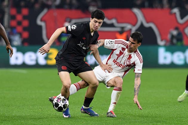 Ibrahim Maza Bayer 04 Leverkusen and Dani Garcia Olympiakos FC in a duel during the UEFA Champions League 2025 26, Play offs, second leg match between Bayer 04 Leverkusen and Olympiakos Piraeus, BayArena on February 24, 2026 in Leverkusen, Germany Photo by Ralf Treese DeFodi Images Ibrahim Maza Bayer 04 Leverkusen and Dani Garcia Olympiakos FC battle for the ball during the UEFA Champions League 2025 26 League Knockout Play off Second Leg match between Bayer 04 Leverkusen and Olympiacos FC at BayArena on February 24, 2026 in Leverkusen, Germany Photo by Ralf Treese DeFodi Images