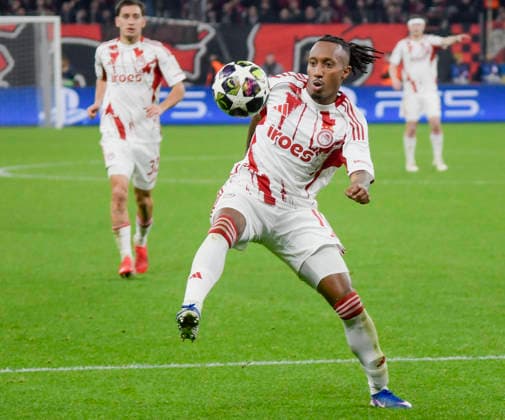 Gelson Martins Piraeus 10 Action Single cropped image 24 02 2026 Soccer Champions League, Bayer Leverkusen vs Olympiakos Piraeus, BayArena, Leverkusen, Copyright: xpepphotox xHorstxMauelshagenx pep00321, pep_20260224_hm_291129