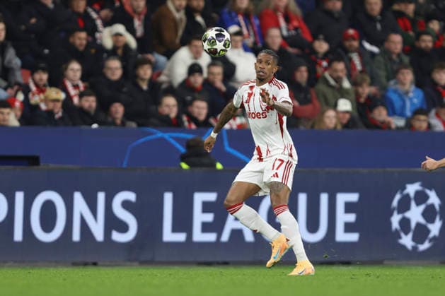 AndrÃ Luiz Olympiacos FC controls the ball during the UEFA Champions League 2025 26 League Knockout Play off Second Leg match between Bayer 04 Leverkusen and Olympiacos FC at BayArena on February 24, 2026 in Leverkusen, Germany Photo by Oliver Kaelke DeFodi Images