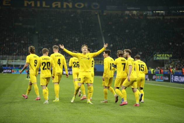 Jens Petter Hauge of FK Bodo Glimt celebrating with team mates after a goal during the Uefa Champions League, second leg play-off, season 2025-2026, football match between, FC Internazionale Milano v Fotballklubben Bodo Glimt on 24 February 2026 at â?? Giuseppe Meazza Stadium, San Siro, Milan, Italy Photo Nderim Kaceli  Copyright: xNderimxKaceli IPAxSportx xipa-agency.netx xx IPA_71980608 IPA_Agency_IPA71980608