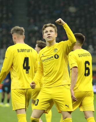 Jens Petter Hauge of FK Bodo Glimt celebrating with team mates after a goal during the Uefa Champions League, second leg play-off, season 2025-2026, football match between, FC Internazionale Milano v Fotballklubben Bodo Glimt on 24 February 2026 at â?? Giuseppe Meazza Stadium, San Siro, Milan, Italy Photo Nderim Kaceli  Copyright: xNderimxKaceli IPAxSportx xipa-agency.netx xx IPA_71980612 IPA_Agency_IPA71980612