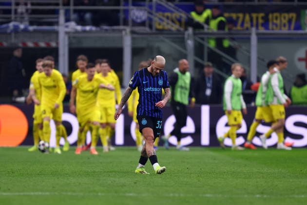Federico Dimarco (Fc Internazionale) looks dejected, UEFA Champions League 2025 26 League Play-off second leg, FC Internazionale Milano v FK Bodo Glimt, Stadio Giuseppe Meazza (San Siro), February 24, 2026, Milan, Italy.