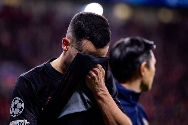 LEVERKUSEN, GERMANY - FEBRUARY 24: Lucas Vazquez of Bayer 04 Leverkusen reacts after being substituted during the UEFA Champions League 2025 26 League Knockout Play-off Second Leg match between Bayer 04 Leverkusen and Olympiacos FC at BayArena on February 24, 2026 in Leverkusen, Germany. (Photo by Rene Nijhuis) SPO  Copyright: xRenexNijhuis