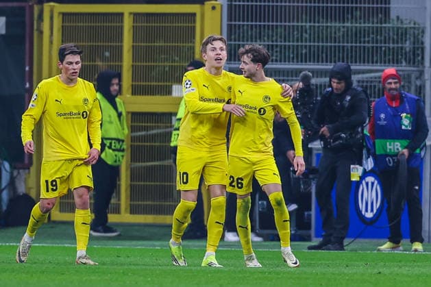 FC Internazionale vs FK Bodo Glimt UEFA Champions League 2025 26 League Knockout Play off Second Leg 24 02 2026 Hakon Evjen of FK Bodo Glimt celebrates with his team mates after scoring a goal during UEFA Champions League 2025 26 League Knockout Play off Second Leg football match between FC Internazionale and FK Bodo Glimt at San Siro Stadium in Milan Copyright: xBEAUTIFULxSPORTS Carabellix